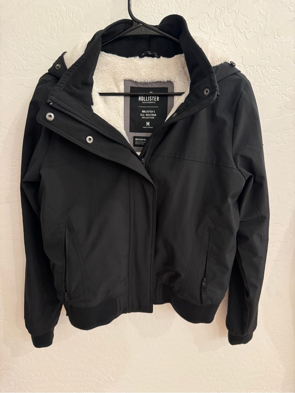 Hollister Black Bomber Jacket with Fleece Lining